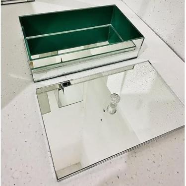 Imagem de Caixa de Vidro Luxo com Puxador, Porta Joias e Objetos, Espelhada com Interior Verde