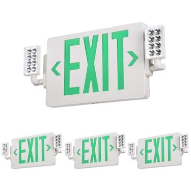 Imagem de TORCHSTAR Sinal de saída verde com luzes de emergência, duas luzes LED ajustáveis com bateria reserva, branco, pacote com 4