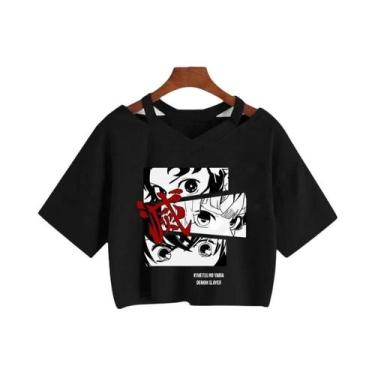 Imagem de Camiseta Feminina Demon Slayer Nezuko Kimetsu No Yaiba Crop Top Tanjir