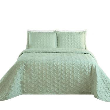 Imagem de Kit Cobre Leito Colcha Tendência Queen 3 Peças Micropercal 200 Fios Bordado Premium - Verde
