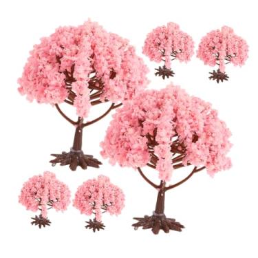 Imagem de CONGARTENO 6 peças de cerejeiras em miniatura com base de alta simulação de plantas de mesa de areia para mini decoração de paisagem, cenário de flores rosa claro artificial para jardim de casa de