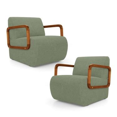 Imagem de Kit 02 Poltronas Decorativas Orgânica Living Kavya Bouclê Verde Oliva - Desk Design