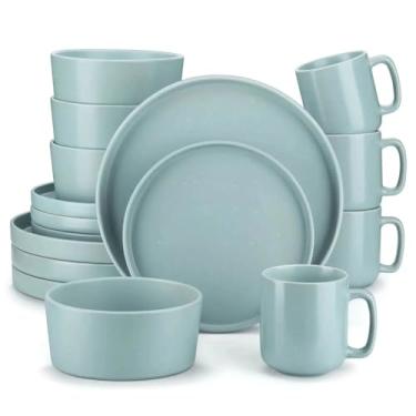 Imagem de Conjunto de utensílios de mesa de grés com caneca de prato de sobremesa de jantar para 4 utensílios de jantar