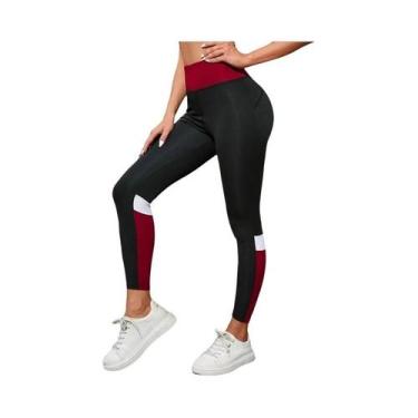 Imagem de Calças De Yoga Femininas De Cintura Alta Com Cores Contrastantes E Con