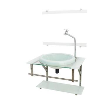 Imagem de Gabinete com cuba para banheiro de vidro iq 60cm inox com cuba chapeu 