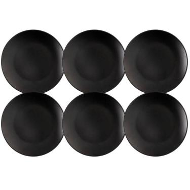 Imagem de Conjunto 6 Pratos Rasos para Sobremesa Plástico Preto 18cm Coza Mesa Posta