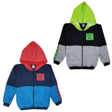 Imagem de Kit 2 Blusas Jaqueta Moletom Flanelado Masculino Juvenil com Ziper e C