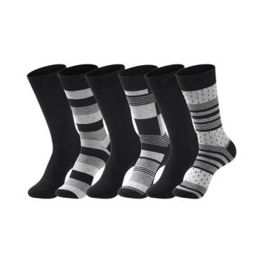 Imagem de Meias Sociais Pretas plus Size Para Negócios, 6 Pares, Algodão Macio, 