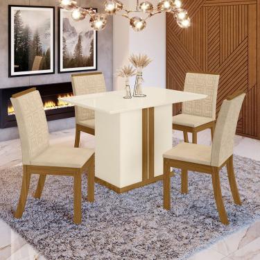 Imagem de Conjunto Sala De Jantar Tampo Mdf 120 Cm 04 Cadeiras Raysa Casa 812 Nature Com Off White E Linho