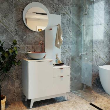 Imagem de Gabinete De Banheiro Com Espelho 80cm 2 Portas E 1 Gaveta Flex Retrô Multimóveis Cr10154 Branco