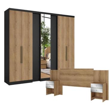Imagem de Guarda Roupa Casal Selecto Glass 7 Portas Preto Capuccino Com Cabeceira Formosa Glass Capuccino - Thb