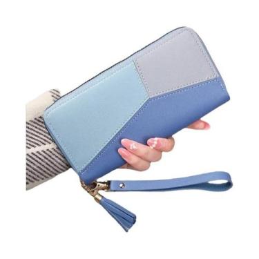 Imagem de Carteira Feminina Longa De Couro PU, Bolsa Com Zíper, Porta-moedas, Po