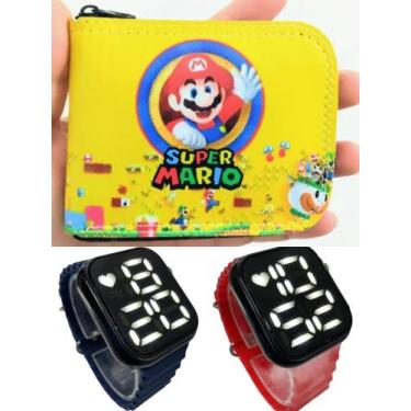 Imagem de Carteira infantil masculino Super Mario relógio digital smart a prova 