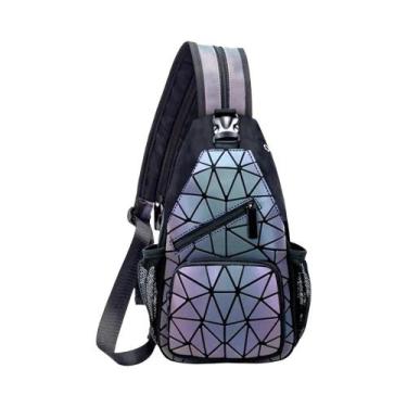 Imagem de Mochila Transversal Feminina Geométrica Luminosa Holográfica Reflexiva
