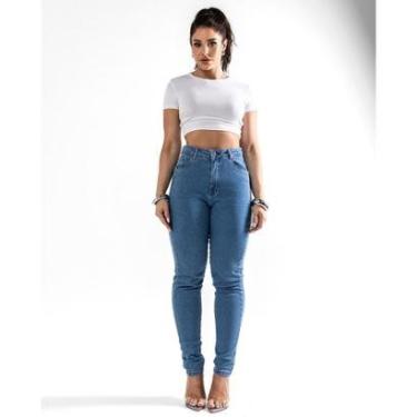 Imagem de CALÇA JEANS MOM FEMININA CINTURA ALTA BÁSICA COM ELASTANO 00201 38 VINTAGE UNICA-Feminino