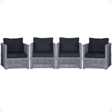 Imagem de Kit 4 Poltronas Madri Alumínio Corda Náutica Estofado Tecido Impermeável Prata Trama Original