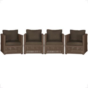 Imagem de Kit 4 Poltronas Madri Alumínio Corda Náutica Estofado Marrom Trama Original