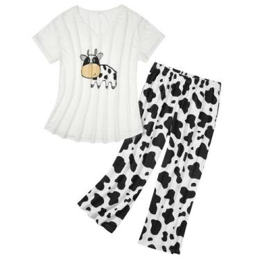 Imagem de Conjunto de pijamas American Trends Cow Print Halloween para mulheres