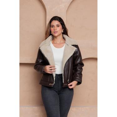 Imagem de Jaqueta Feminina em Couro Sintético com Gola Forro Peluciado