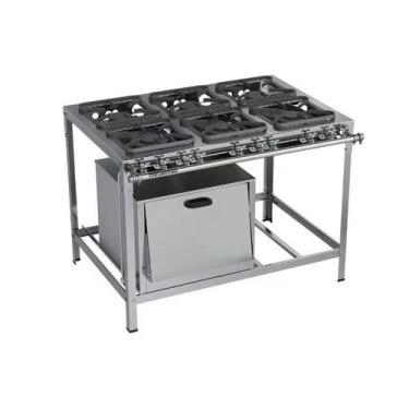 Imagem de Fogão Industrial 6 Bocas 30x30 Inox Forno Top Metalmaq