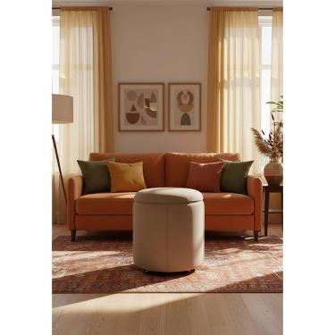 Imagem de Puff Redondo Baú Não é Segredo Debrum Linho Cru 54x60 NS0611