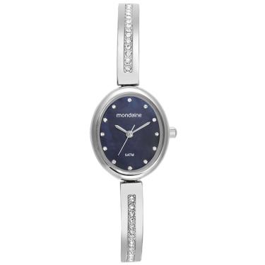 Imagem de Relógio MONDAINE feminino oval prata azul 32749L0MVNM2