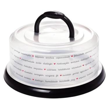 Imagem de Boleira Porta Bolo Redondo Plástico Com Tampa De Rosca E Alça - PLASUT