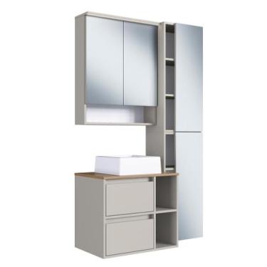 Imagem de Conjunto Gabinete para Banheiro Suspenso 96cm com 4 Peças Iluminação e
