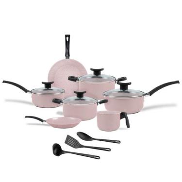 Imagem de Jogo de Panelas Brinox 10 Peças Ceramic Life Floria Rosa