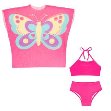 Imagem de Saída De Praia Tule Kimono + Biquíni Liso Menina Infantil - Fofotinhos