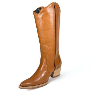 Imagem de Bota Cano Longo Feminina Couro Legítimo Western Salto Baixo - Oklahoma