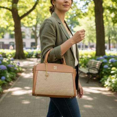 Imagem de Bolsa Feminina Tote Luxo Bege ou Marrom Palha Zanca Modas, Chocolate