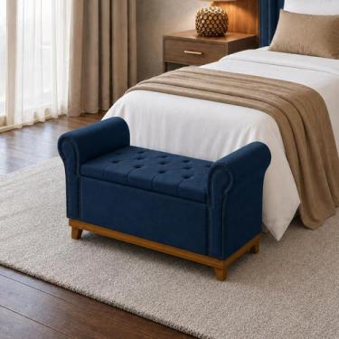 Imagem de Baú Recamier Cama Box Grécia Quarto Estofado Solteiro - D'Julia, Azul