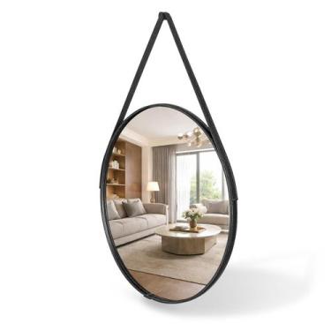Imagem de Espelho Redondo Decorativo Adnet Grande De Parede Couro 60cm 50cm 40cm