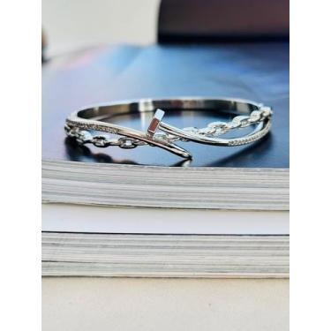 Imagem de Bracelete semi joia prego cravejado com zircônia trabalhado - dondocas