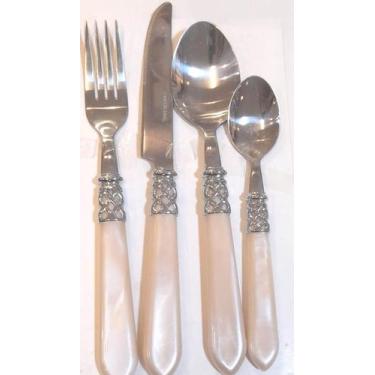 Imagem de Conjunto de Talheres Aço Inox Cabo Plástico Mother Pearl, com Marfim -