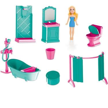 Imagem de Casinha de Boneca Coleção Judy Banheiro com Acessórios Completos e Boneca Samba Toys