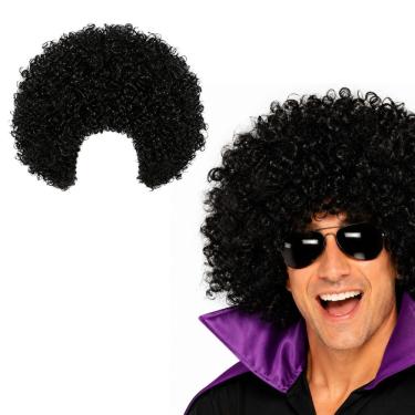 Imagem de Peruca Super Black Power Luxo Sintética Afro Anos 70 Preta Extra Festas