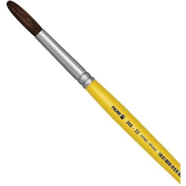 Imagem de Pincel Escolar Tigre Redondo 266 N22 de Pelo de Pônei com Virola de Alumínio Amarelo
