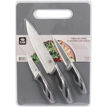 Imagem de Kit Tábua de Corte com 3 Facas de Tamanhos Diferentes para Carnes e Legumes Cozinha Belfix
