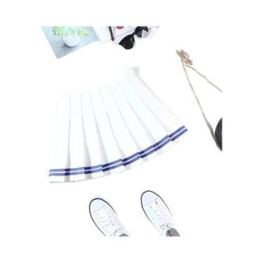 Imagem de Saia Plissada Feminina Estilo Preppy Cintura Alta Modelo Evasê Curta P