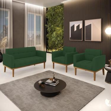 Imagem de Conjunto 2 Poltronas e 1 Namoradeira Karen Veludo Verde Esmeralda para Sala de Estar Gran Belo