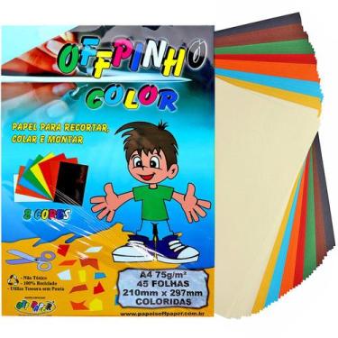 Imagem de Papel Criativo Offpinho Color A4 75g 8 Cores 45 Folhas Atóxico Massa C