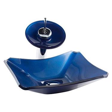 Imagem de Cuba Chanfrada 38cm + Torneira Cascata + Valvula - Kit Azul