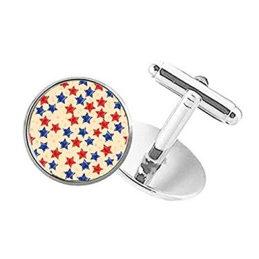 Imagem de DIYthinker Abotoaduras de botão redondo vermelho azul Pentagrama América Country Elements