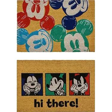 Imagem de Gertmenian 46635 Disney Mickey Mouse Capacho Retrô Clássico Tapete de Coco Tapete Retrô Tapete de Entrada Tapete de Coco, Pacote com 2 50 x 86 cm, Hi There Vermelho Azul e Verde Cabeças Coloridas