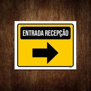 Imagem de Placa Sinalização Entrada Recepção Seta 18x23cm 3un