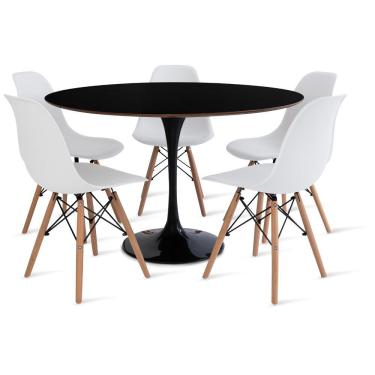 Imagem de Conjunto Mesa Saarinen Preta 120cm e 5 Cadeiras Eames Branca