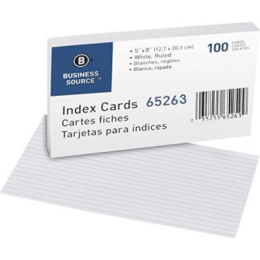 Imagem de Business Source Cartões pautados brancos de 12,7 cm x 20,3 cm – Pacote com 100 (65263)