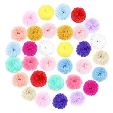 Imagem de Scrunchies de cabelo de pele sintética, Jerbro 32 peças de laços de cabelo de pele felpudo faixa de cabelo corda pulseira de cabelo anel de rabo de cavalo acessórios de cabelo para mulheres meninas